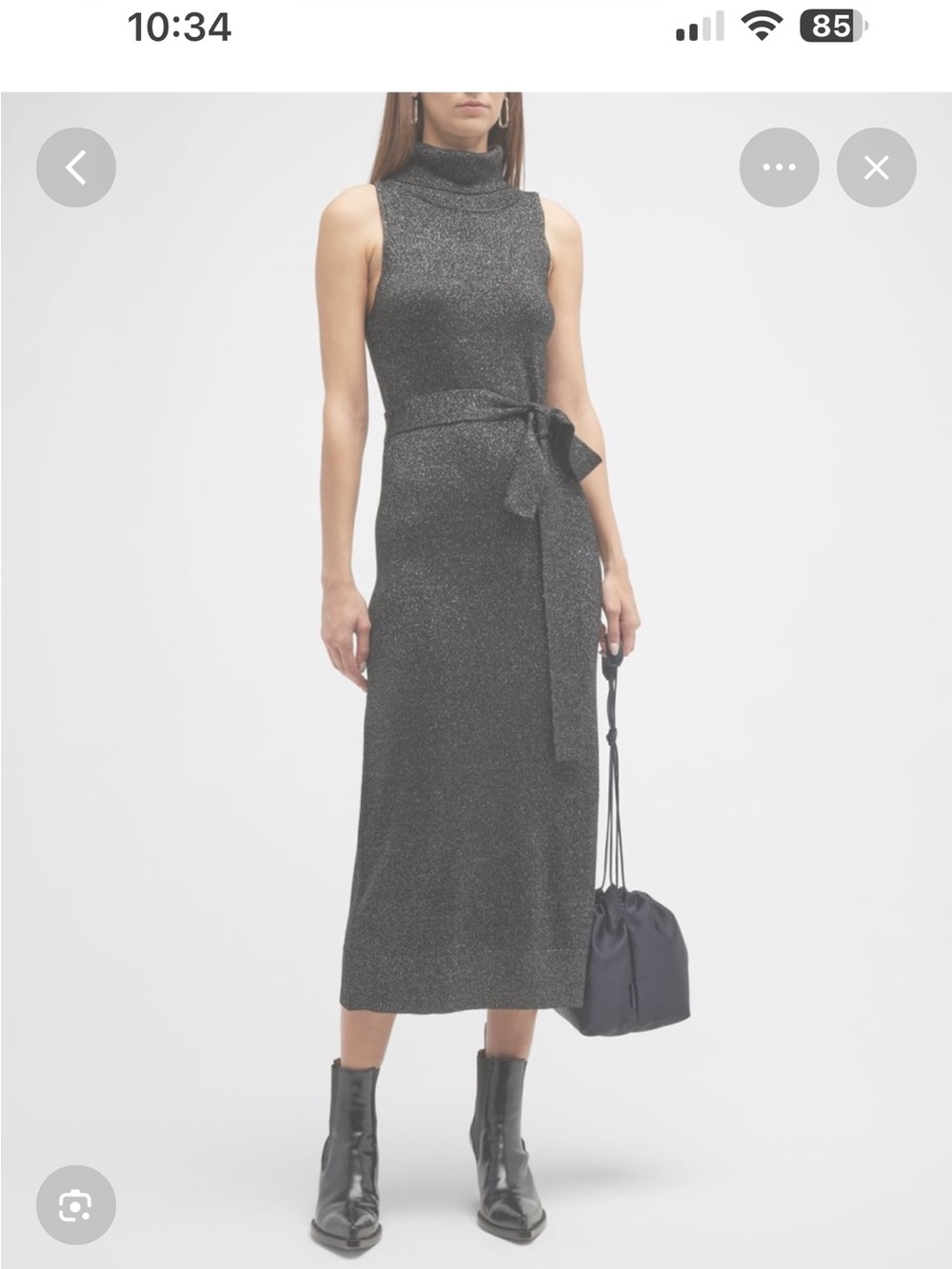 PAIGE Sleeveless Black sparkle ribbed Midi Dress with Turtleneck and Waist Tie